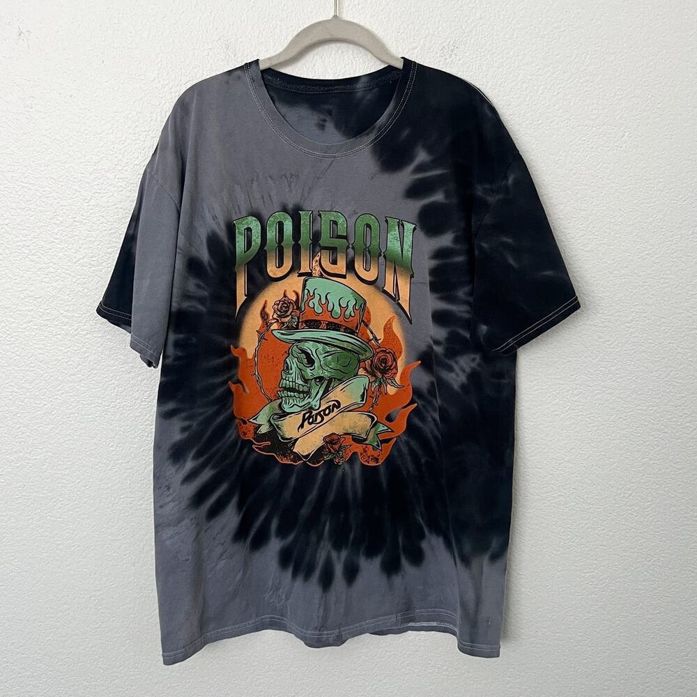 [Poison] Oversized Tie Dye Short Sleeve Crew Neck T-Shirt Graphic Band Tee Sz XL